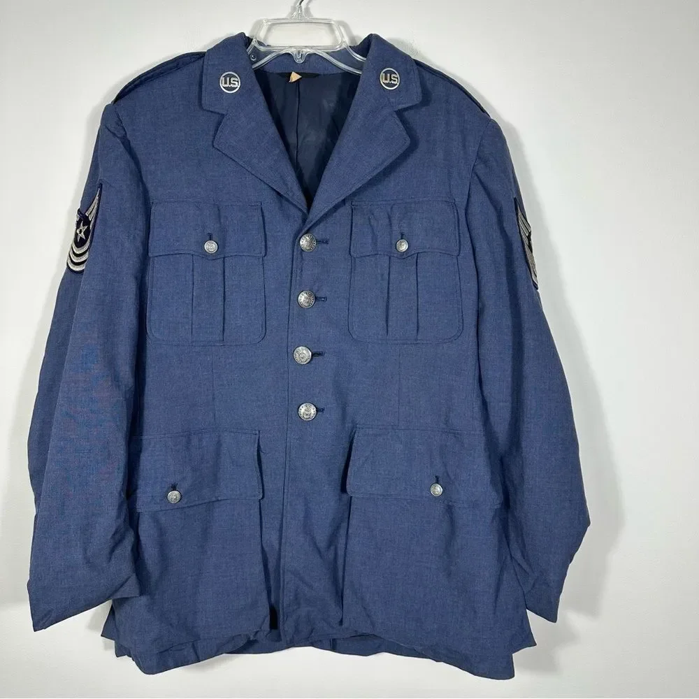 Vintage US Air Force USAF Service Dress Coat Mens 40R Wool Blue Uniform Jacket